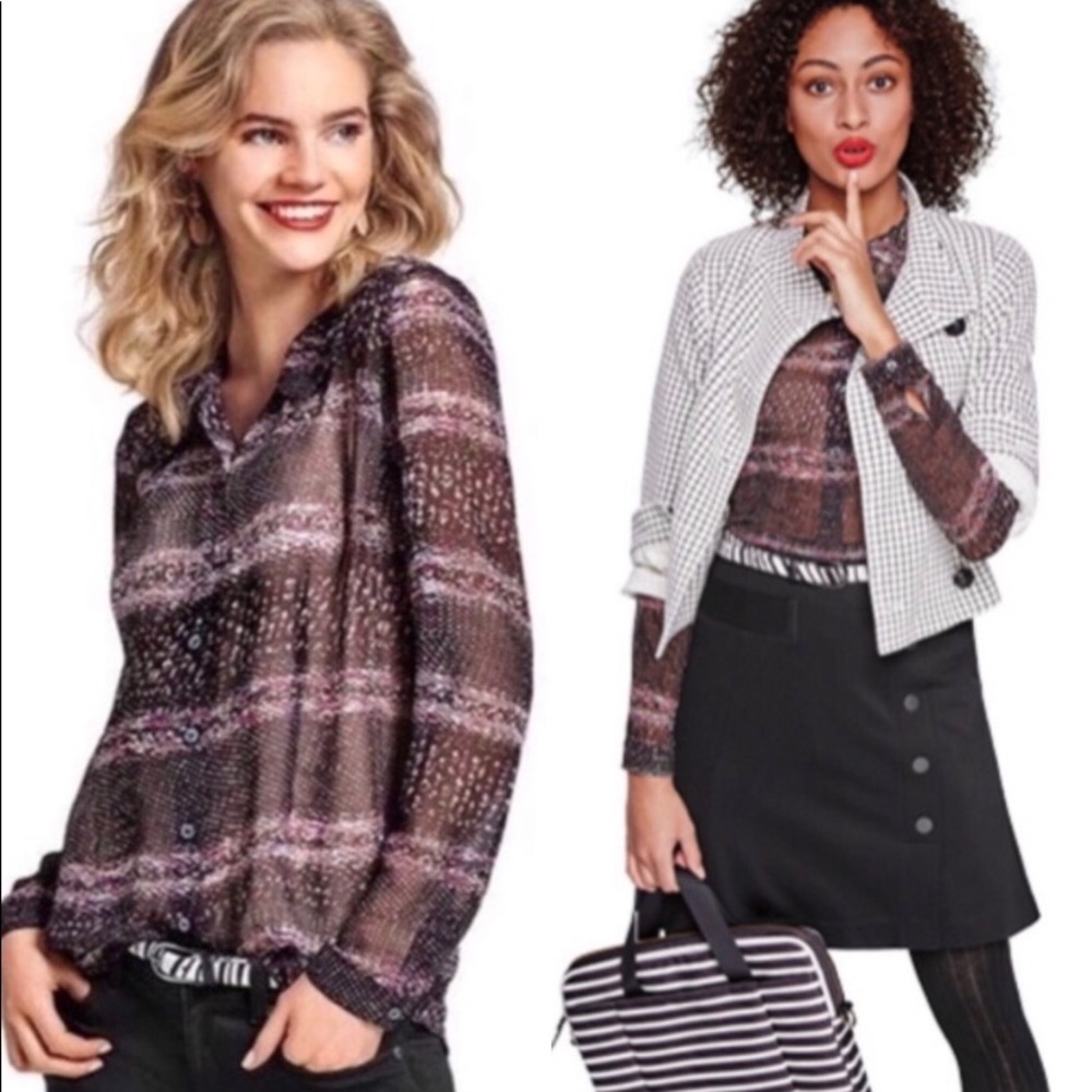 CAbi Paris Long Sleeve Blouse Size L